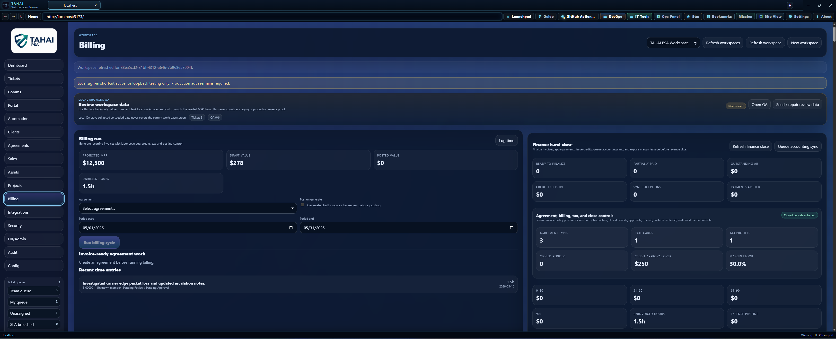 Billing workspace screenshot.