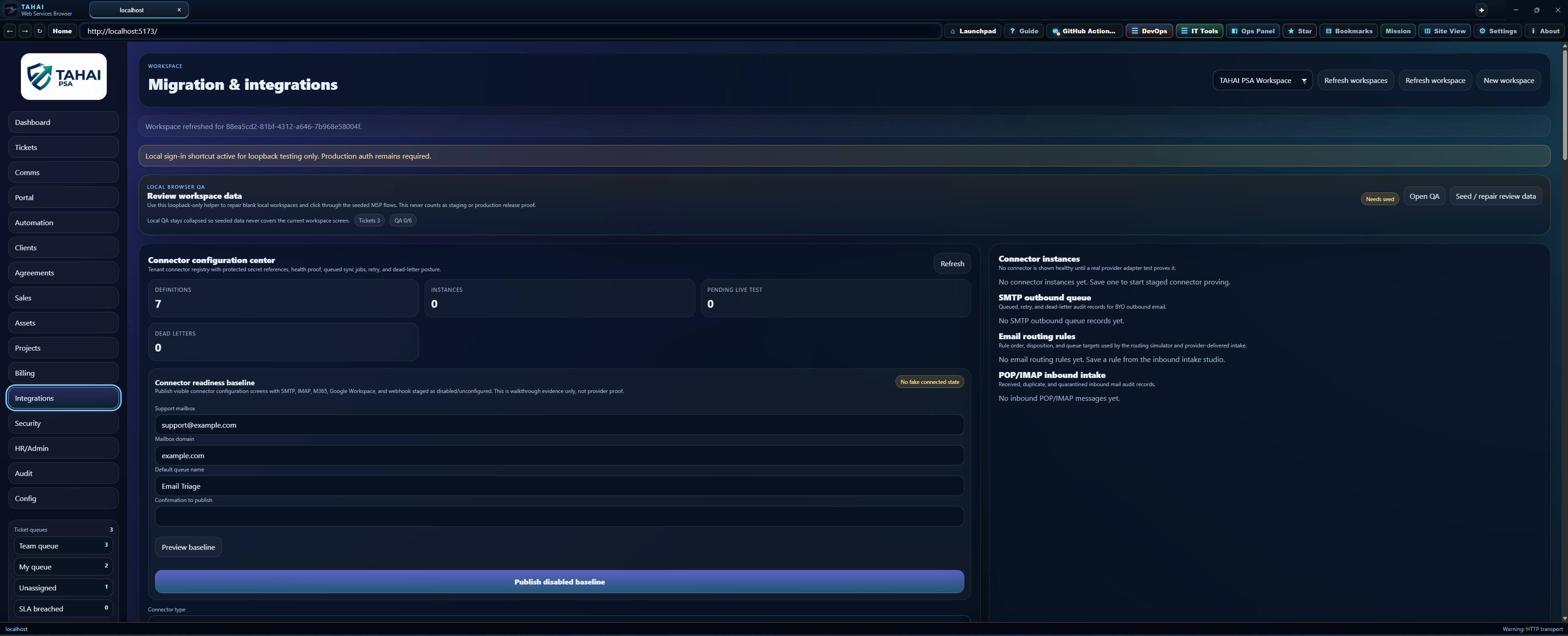 Integrations workspace screenshot.