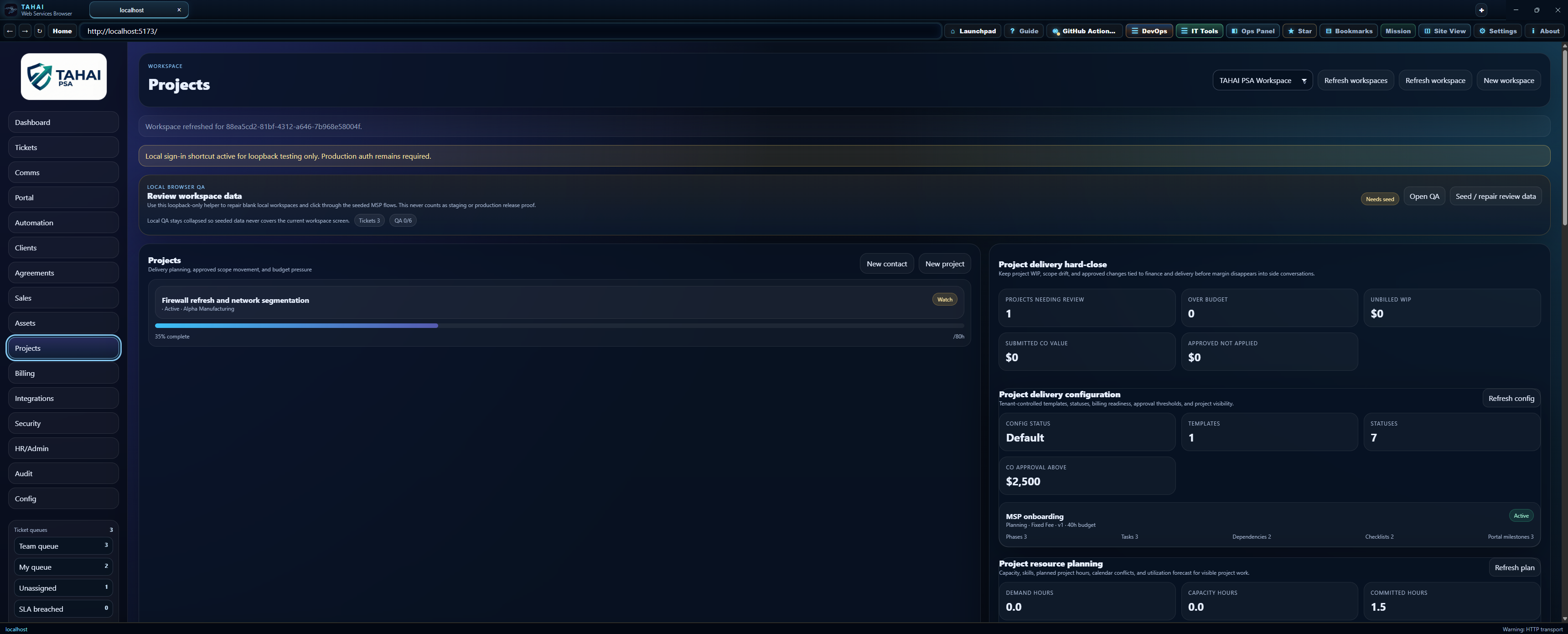 Projects workspace screenshot.