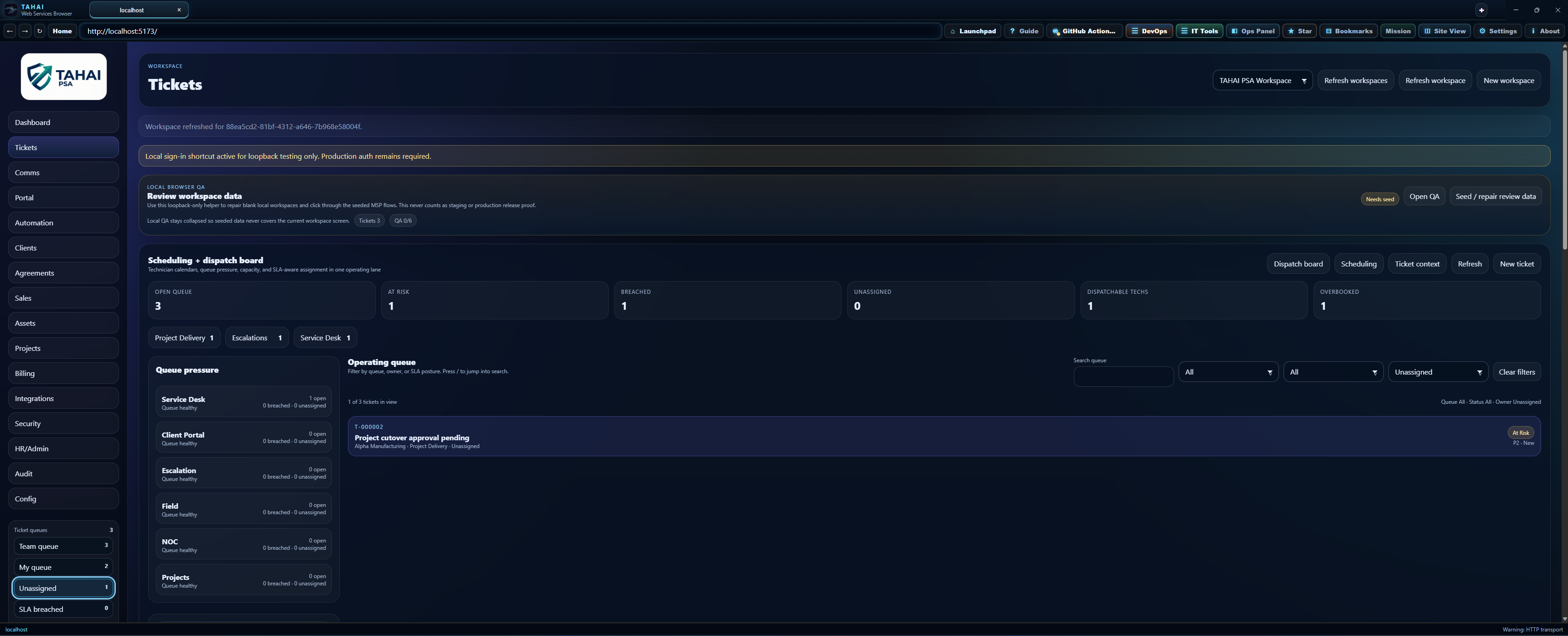 Unassigned tickets screenshot.